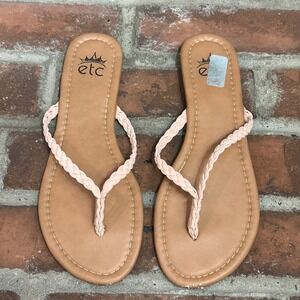 Etc Brand Braided Thong Sandals Pink Tan Flat Slip Summer Beach Women Flip Flop